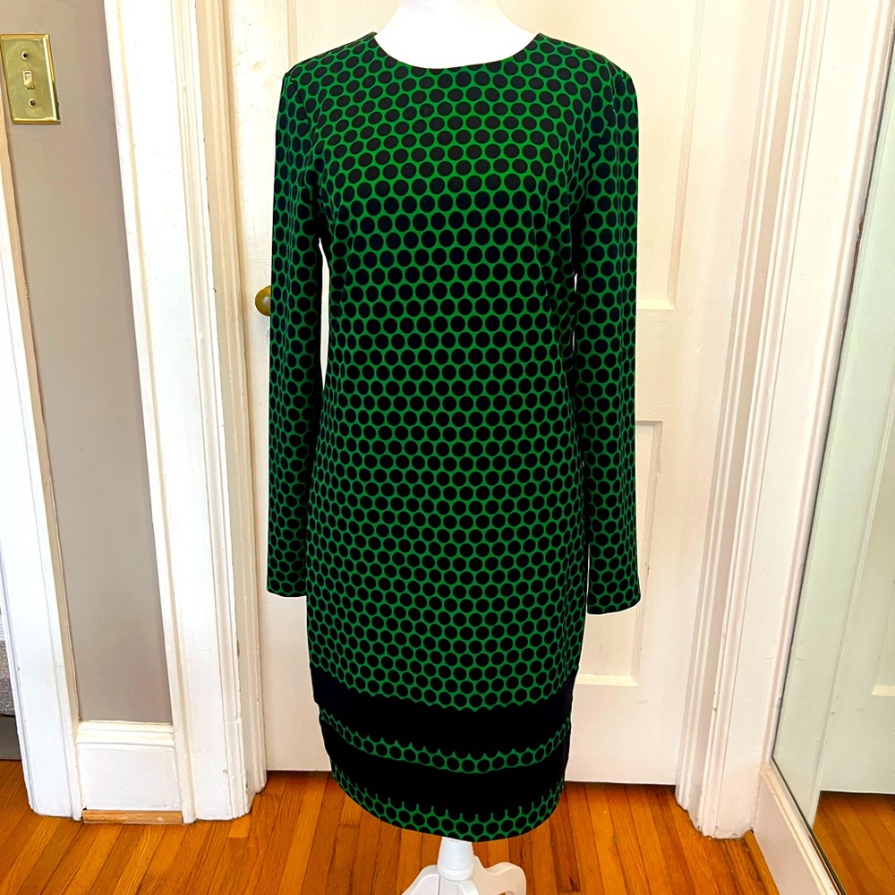 Michael Kors Green and Navy Long Sleeve Sheath Dress